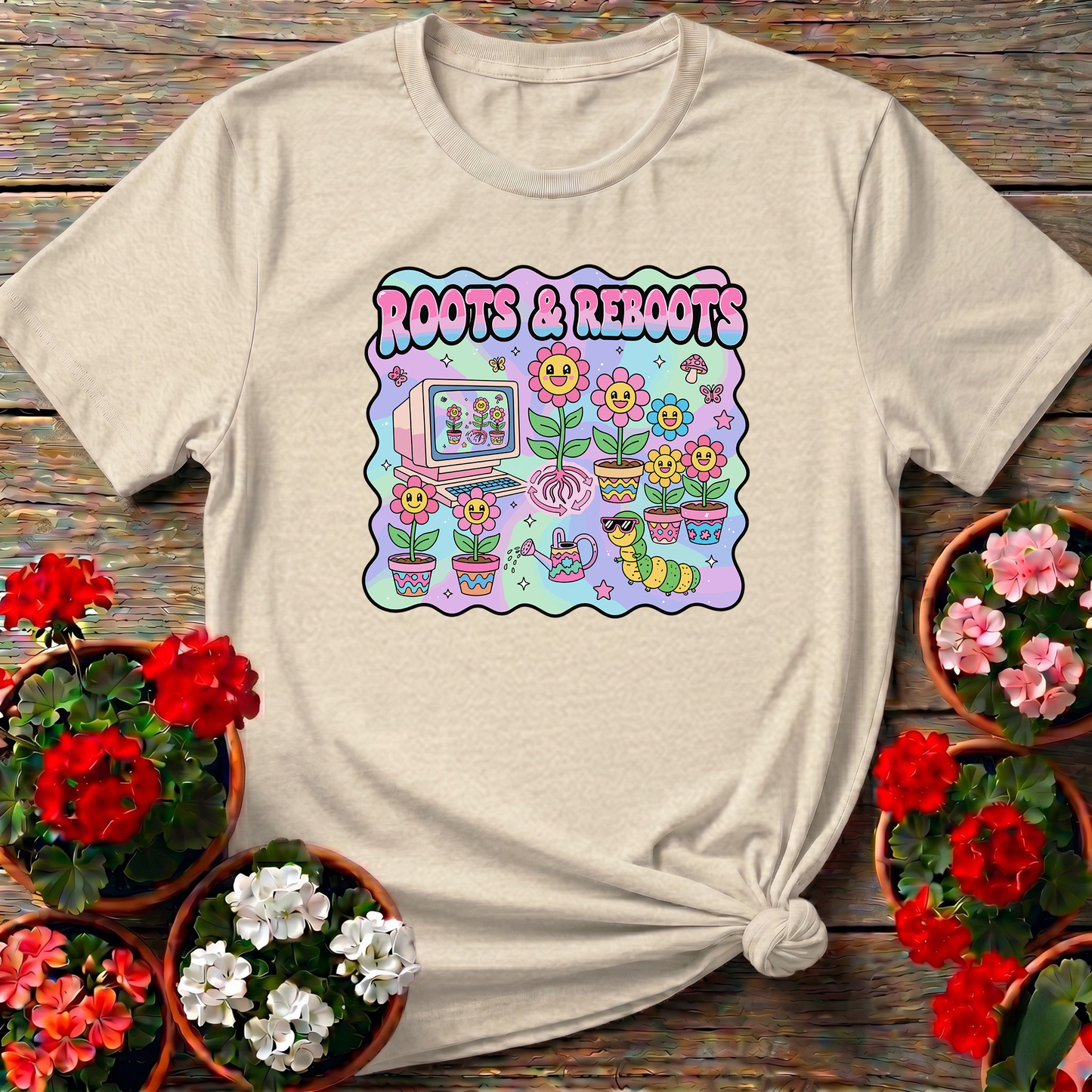 Roots and Reboots Funny Gardening T-Shirt for Plant Lovers