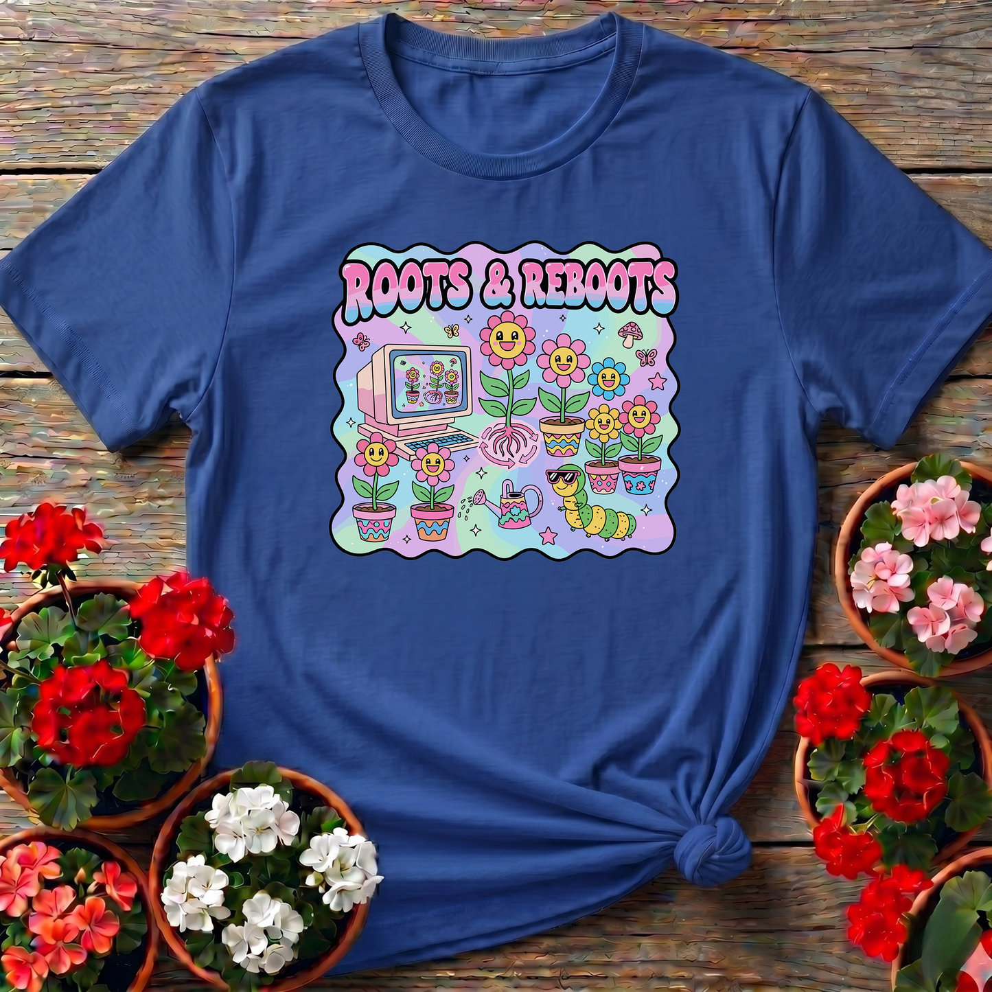 Roots and Reboots Funny Gardening T-Shirt for Plant Lovers