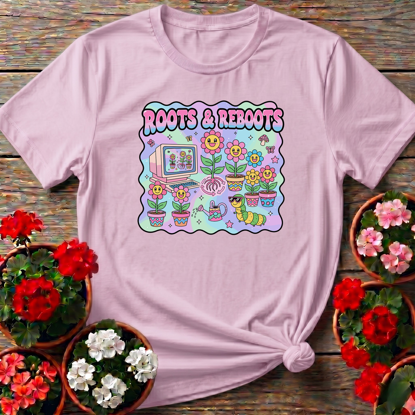 Roots and Reboots Funny Gardening T-Shirt for Plant Lovers