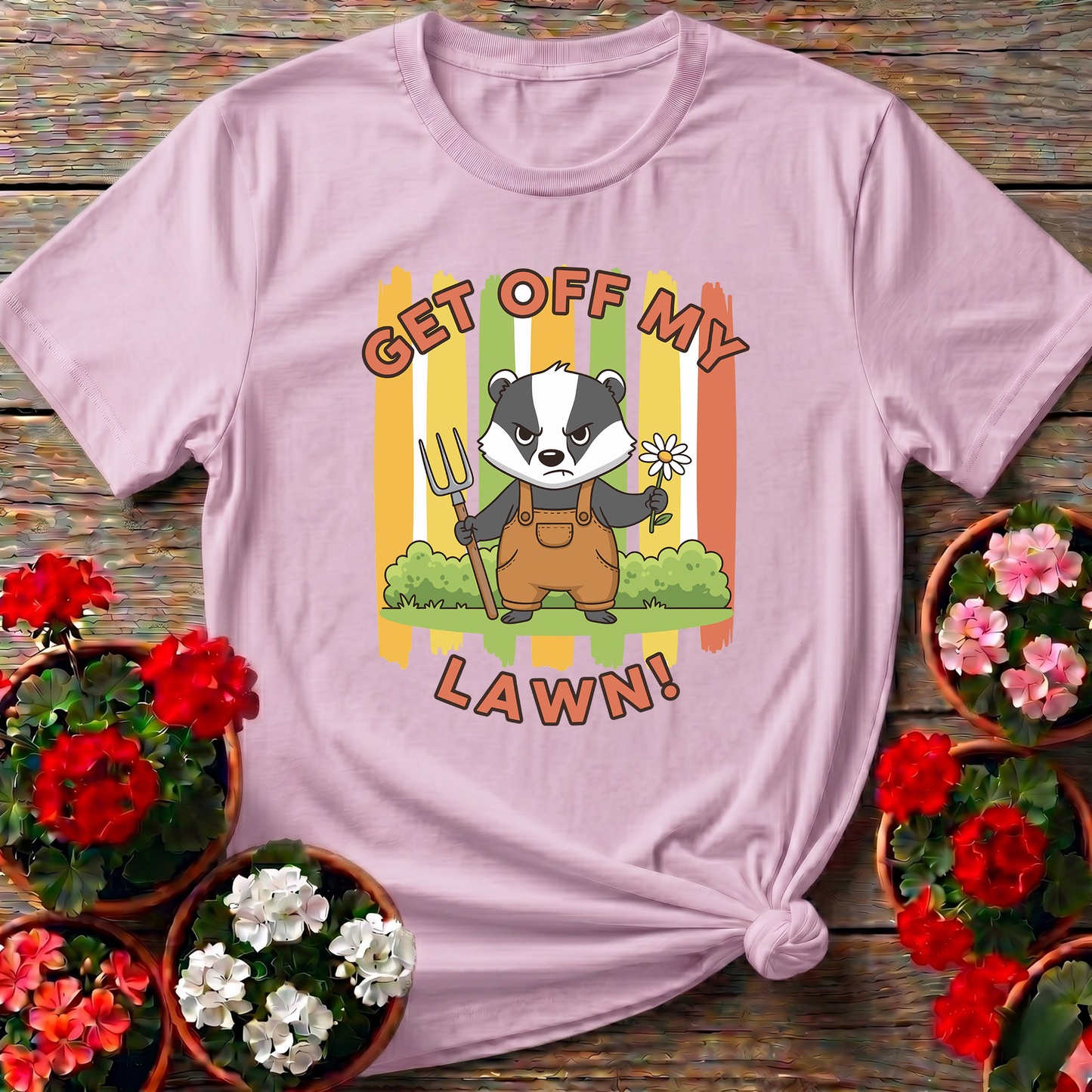 Get Off My Lawn Angry Badger Gardening T-Shirt