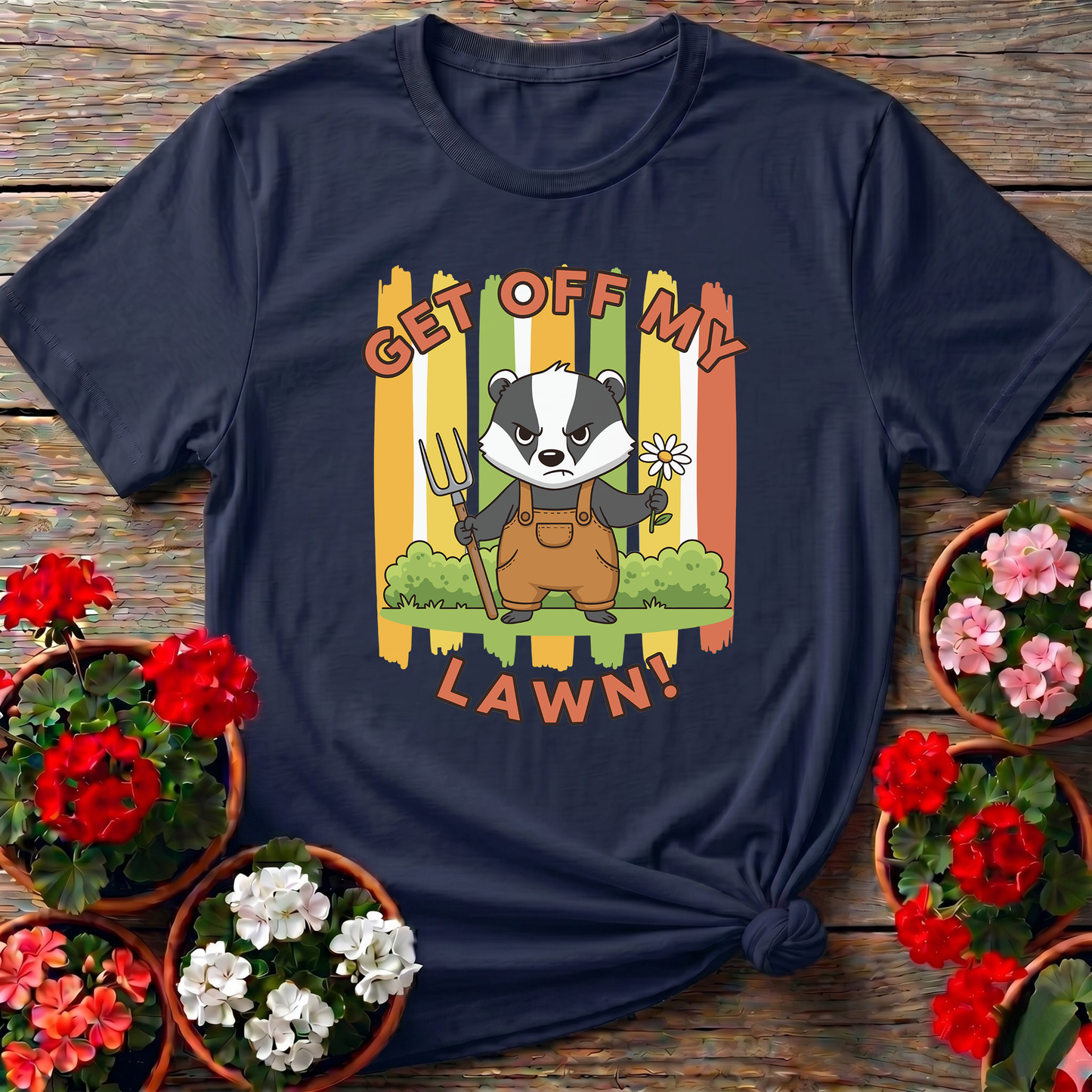 Get Off My Lawn Angry Badger Gardening T-Shirt