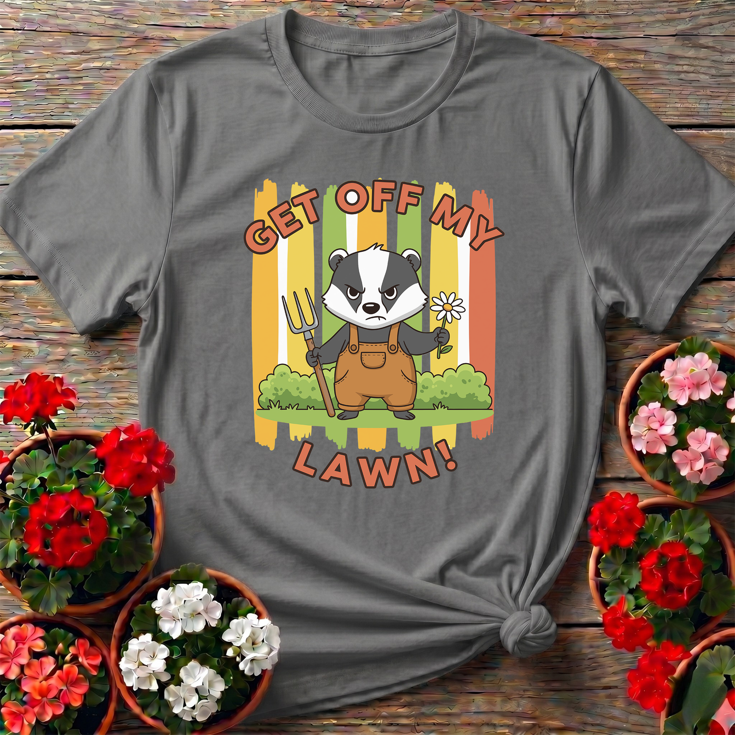 Get Off My Lawn Angry Badger Gardening T-Shirt