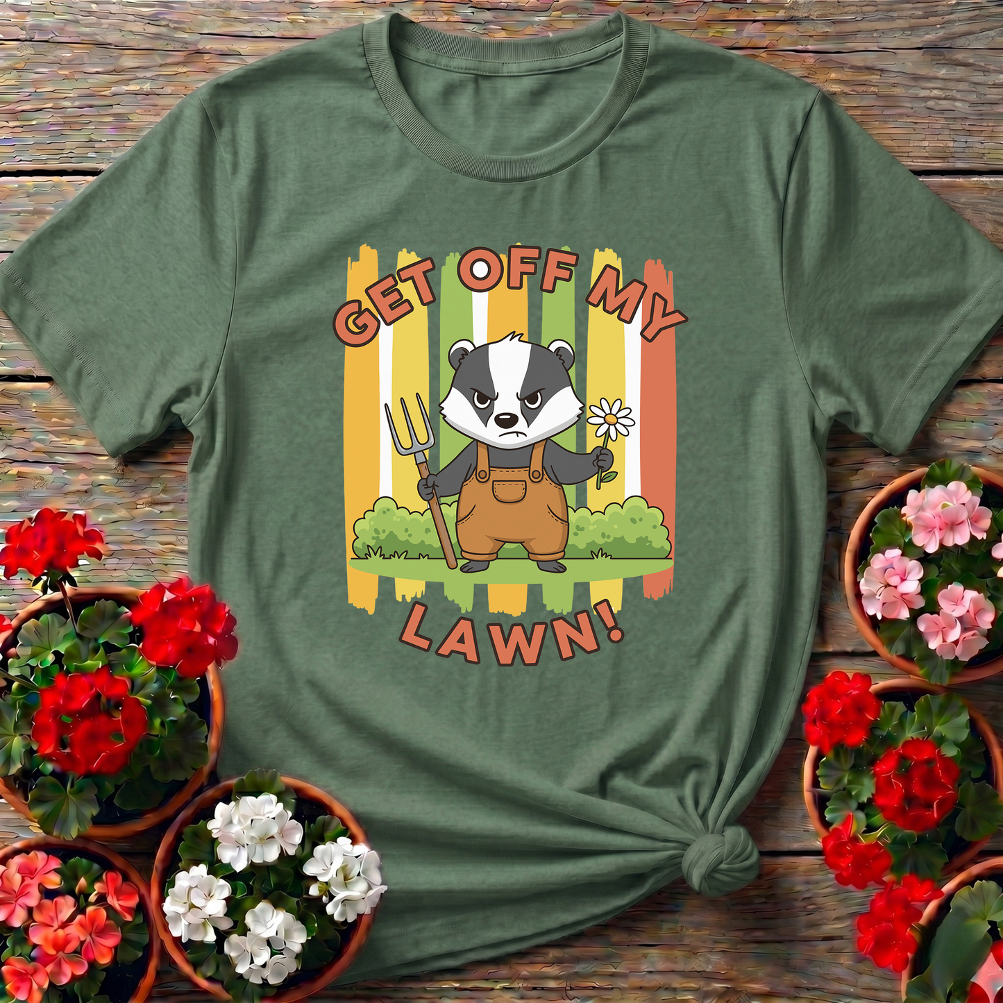 Get Off My Lawn Angry Badger Gardening T-Shirt