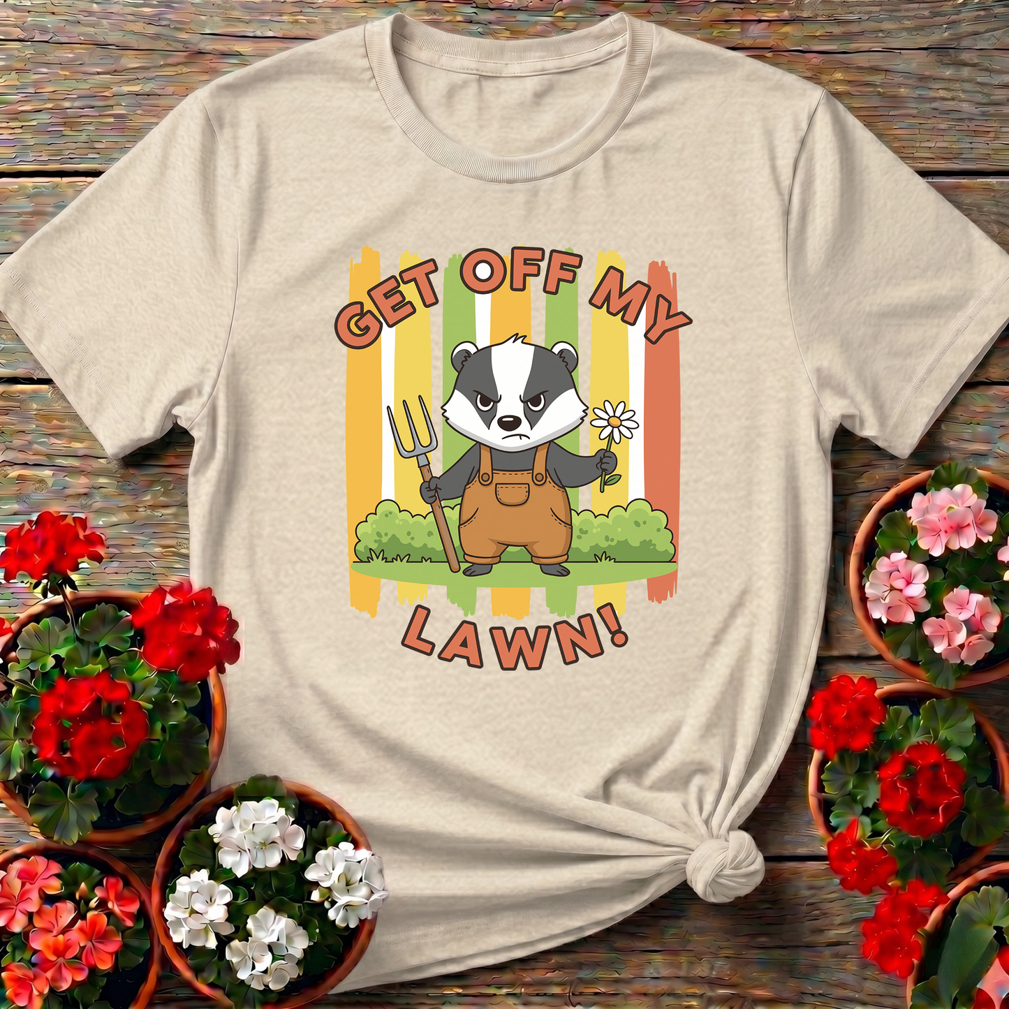 Get Off My Lawn Angry Badger Gardening T-Shirt
