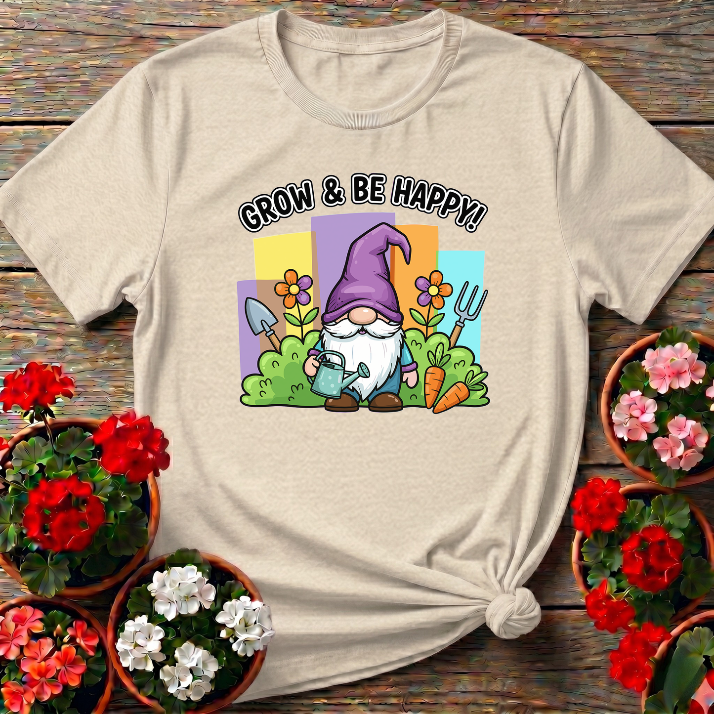 Grow and Be Happy Gnome Gardening T-Shirt