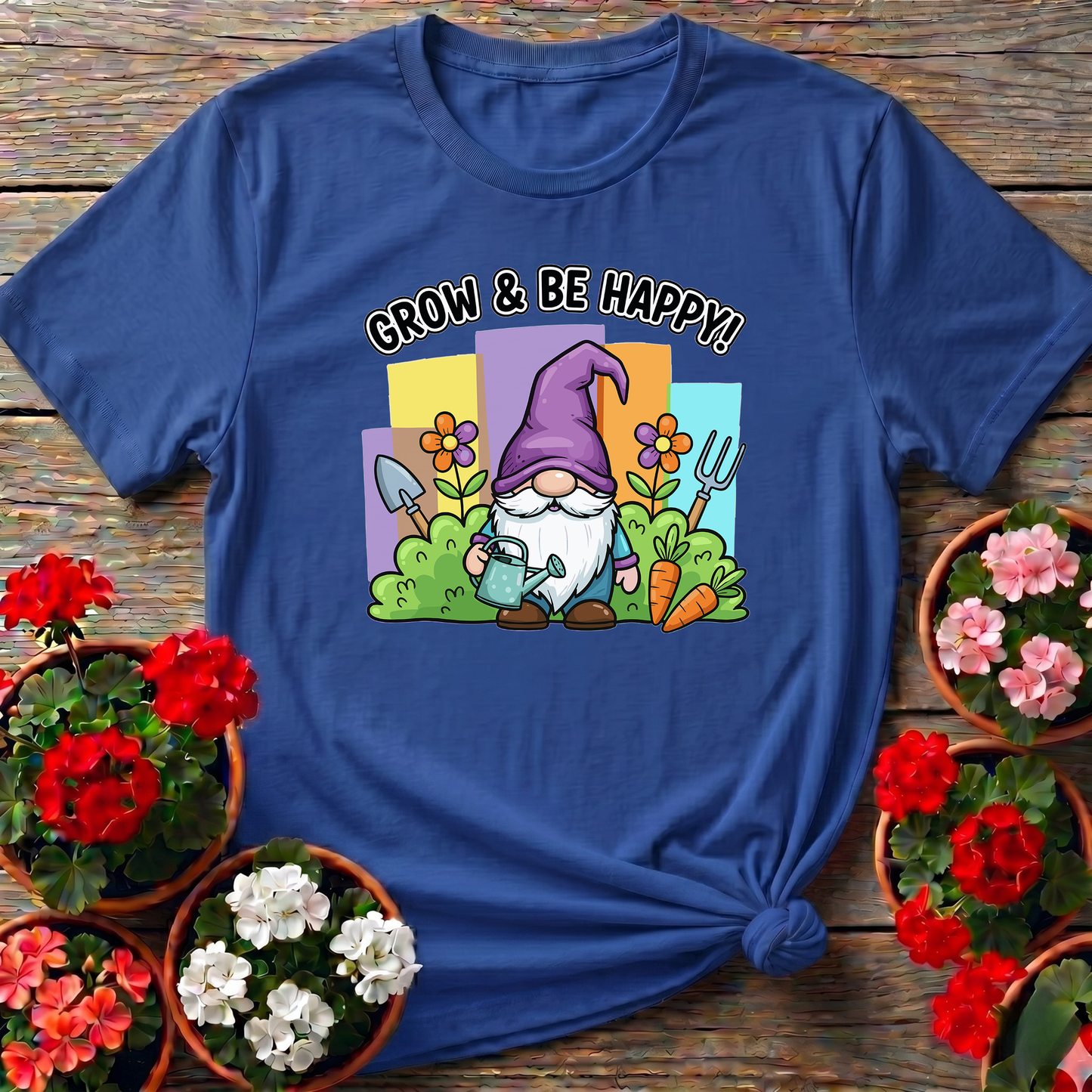 Grow and Be Happy Gnome Gardening T-Shirt