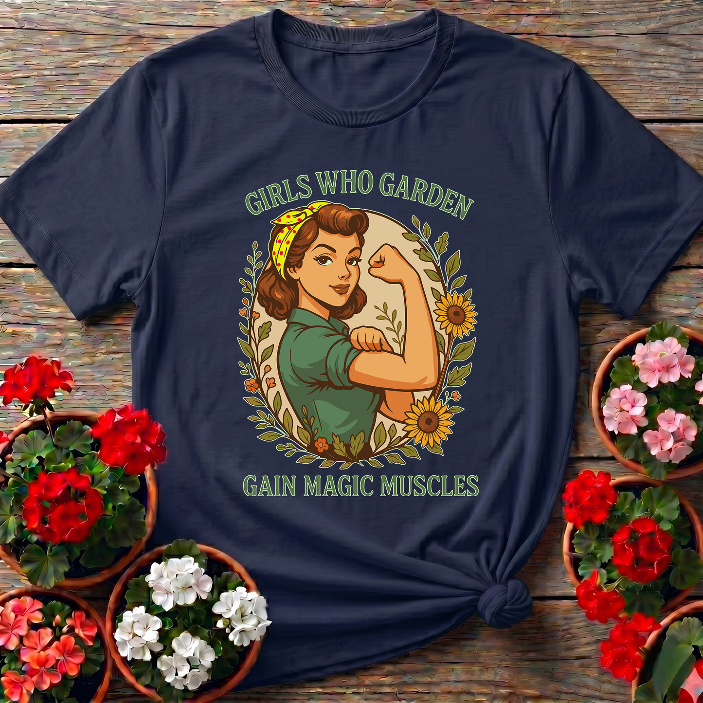 Girls Who Garden Gain Magic Muscles Vintage Gardening Tee