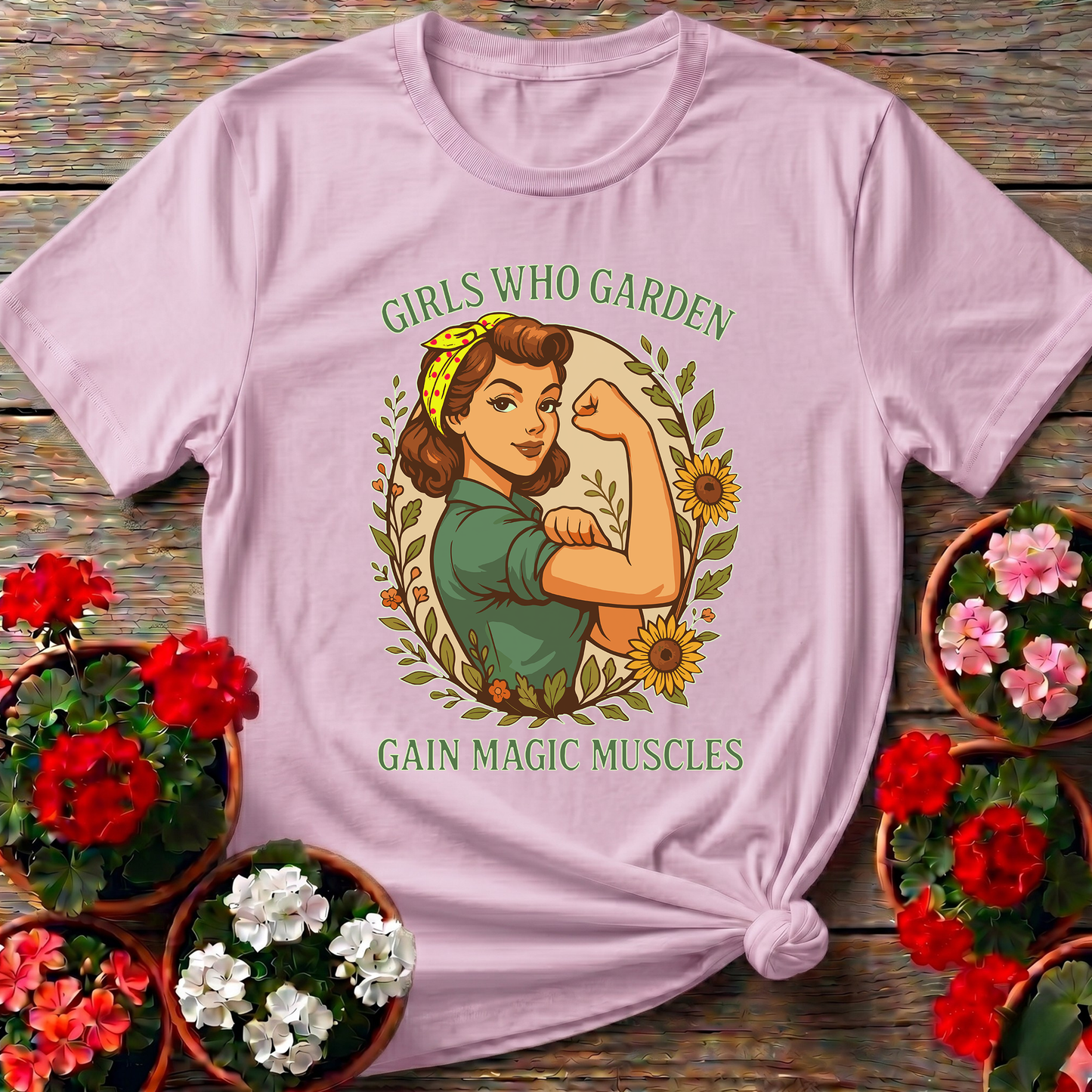 Girls Who Garden Gain Magic Muscles Vintage Gardening Tee
