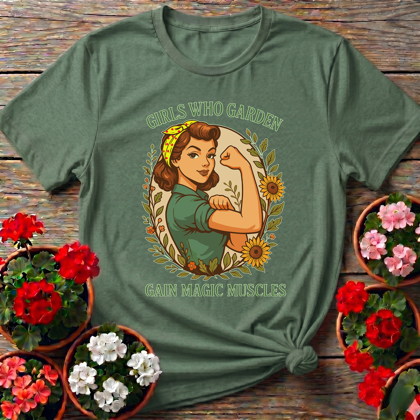 Girls Who Garden Gain Magic Muscles Vintage Gardening Tee