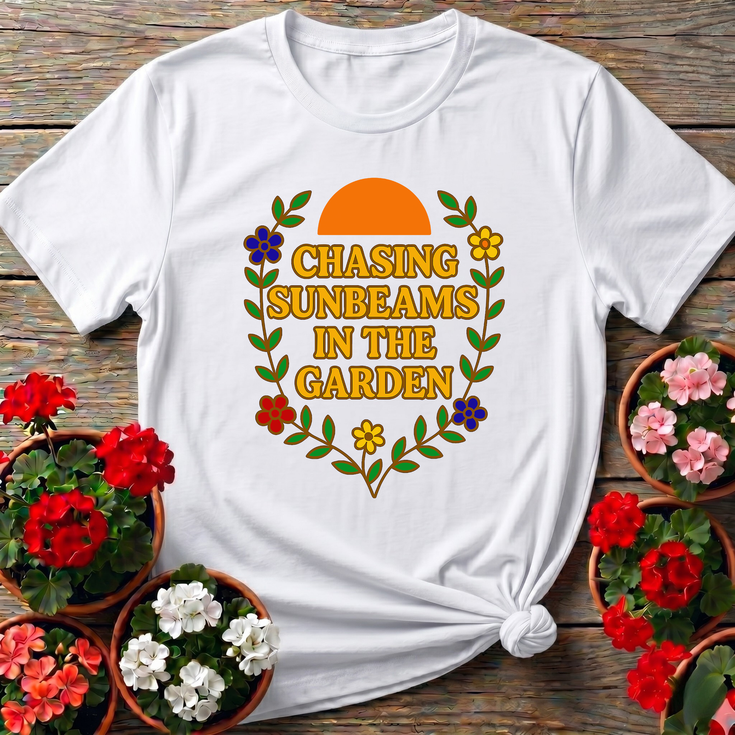 Chasing Sunbeams in the Garden Floral Gardening Tee
