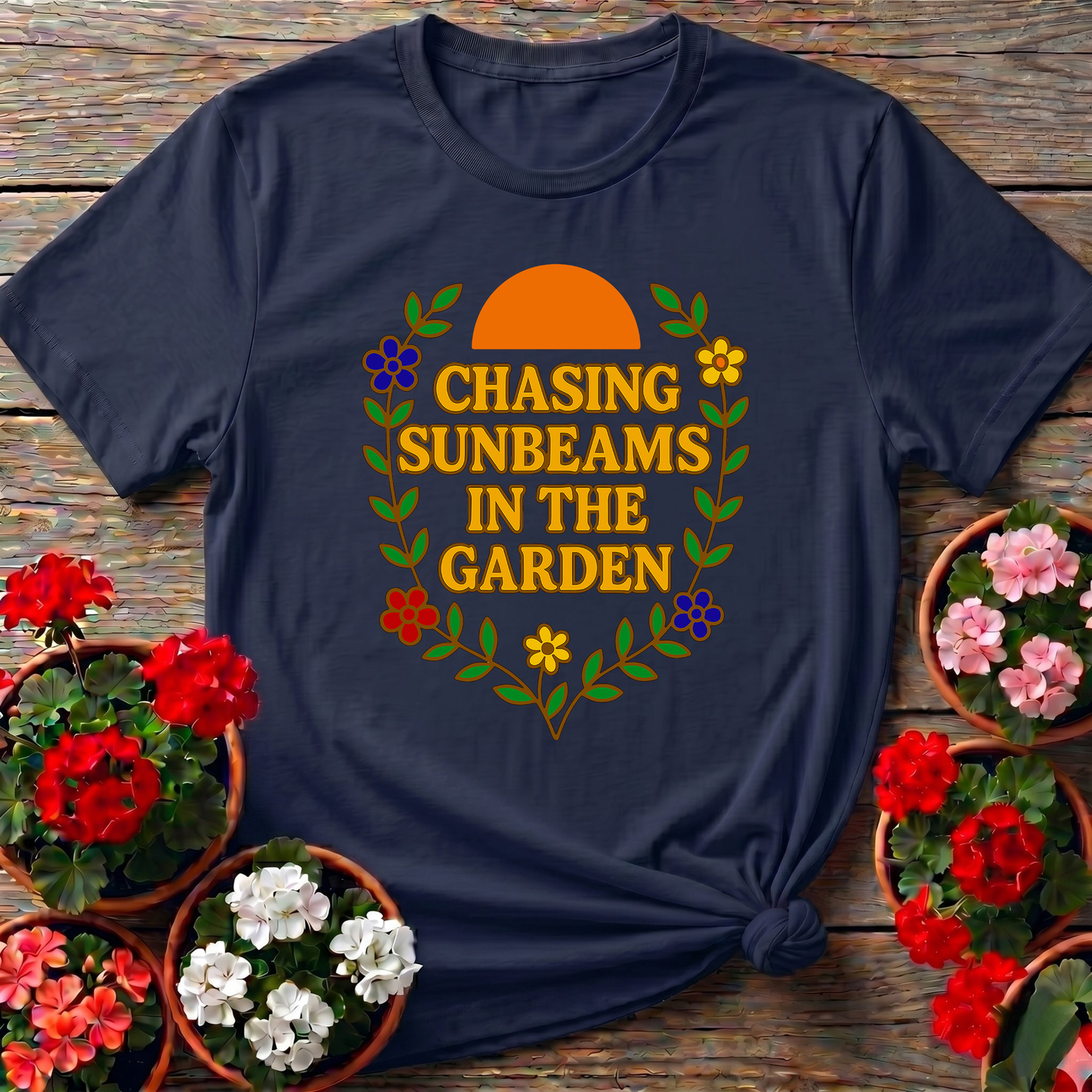 Chasing Sunbeams in the Garden Floral Gardening Tee