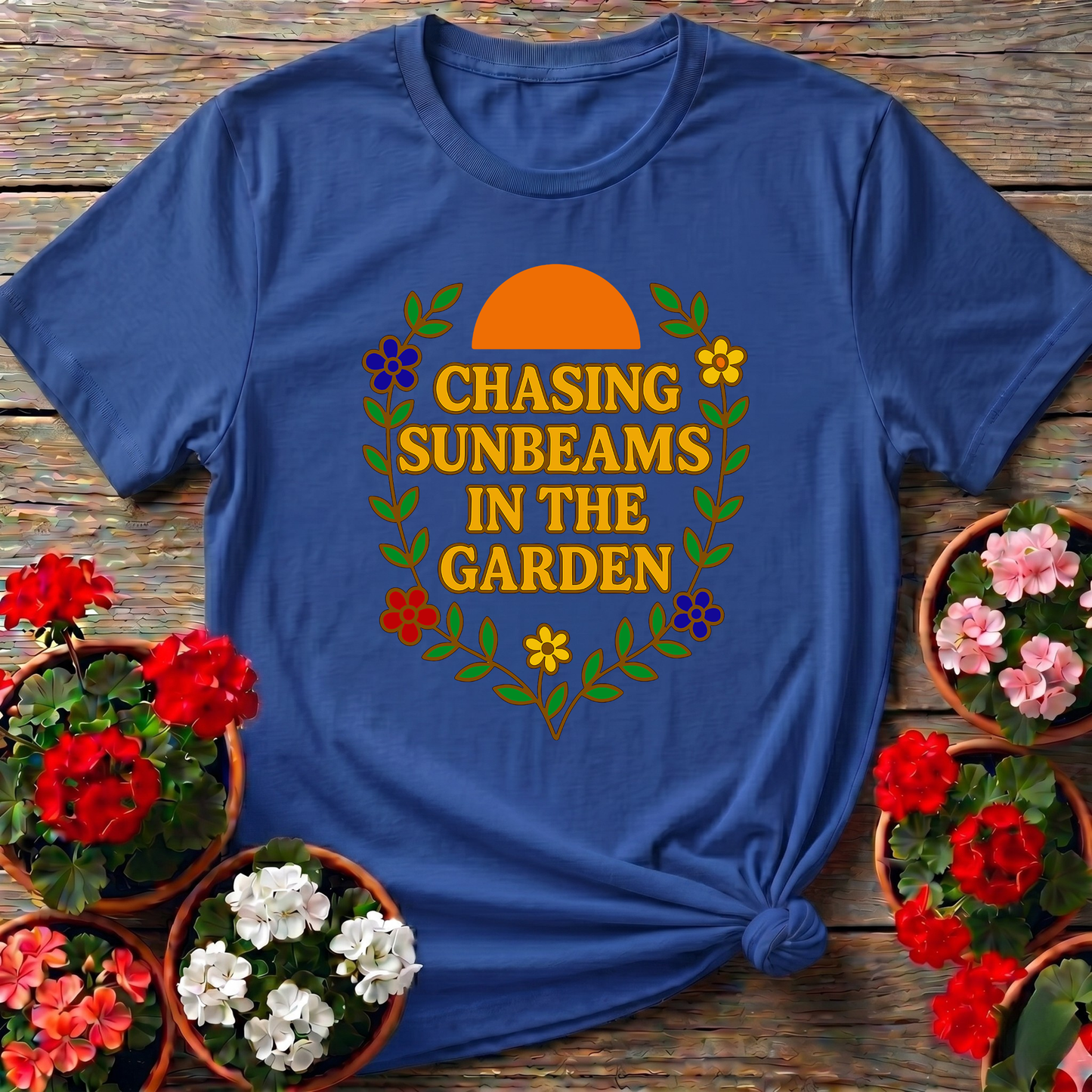 Chasing Sunbeams in the Garden Floral Gardening Tee