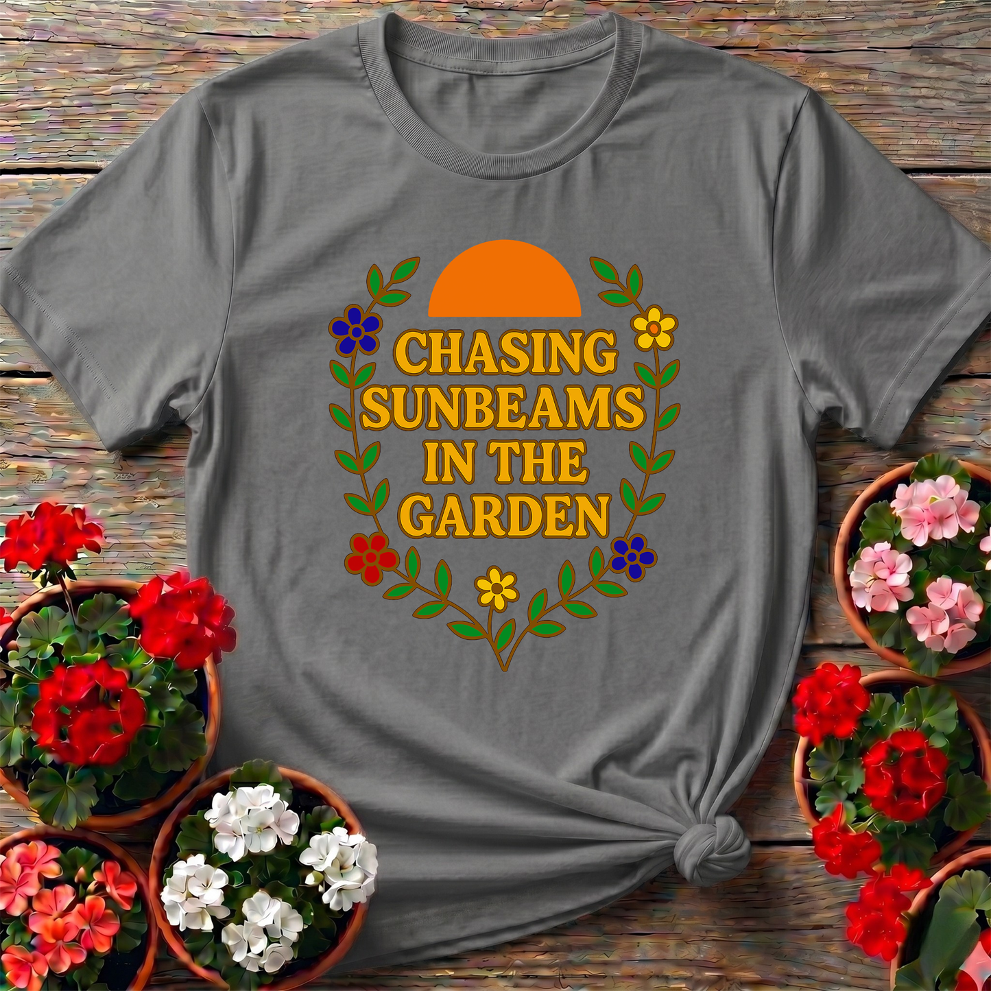 Chasing Sunbeams in the Garden Floral Gardening Tee