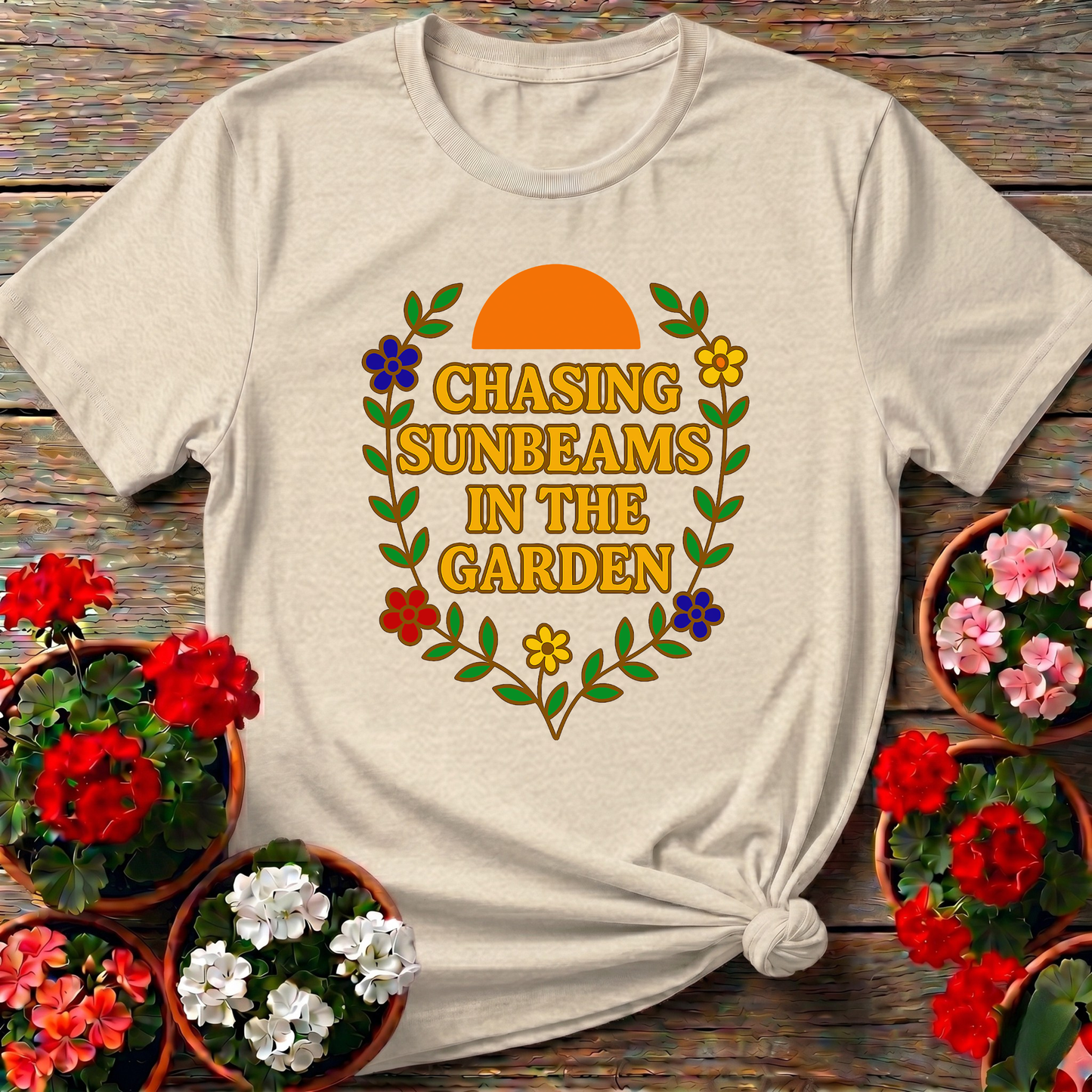 Chasing Sunbeams in the Garden Floral Gardening Tee