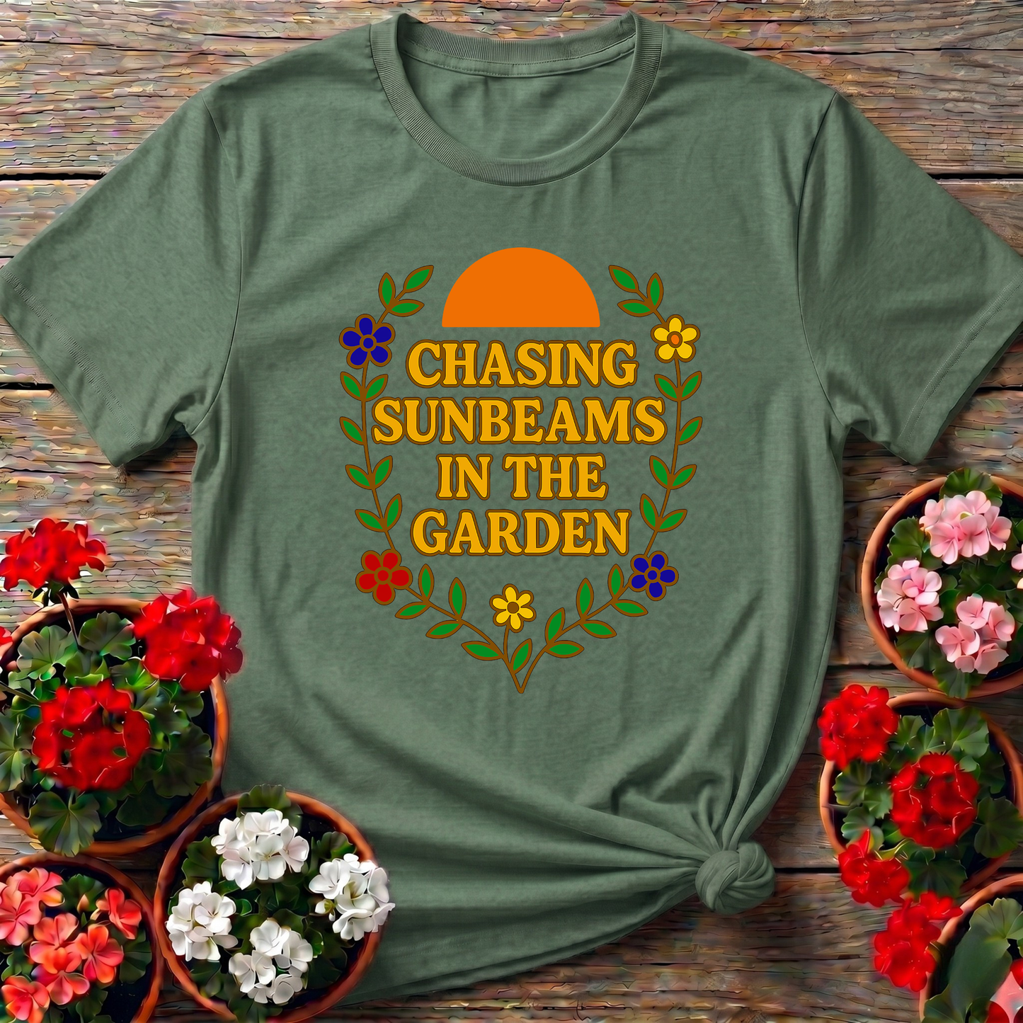 Chasing Sunbeams in the Garden Floral Gardening Tee