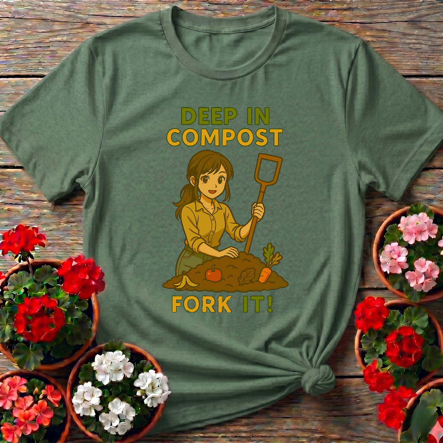 Deep In Compost Fork It Funny Gardening T-Shirt