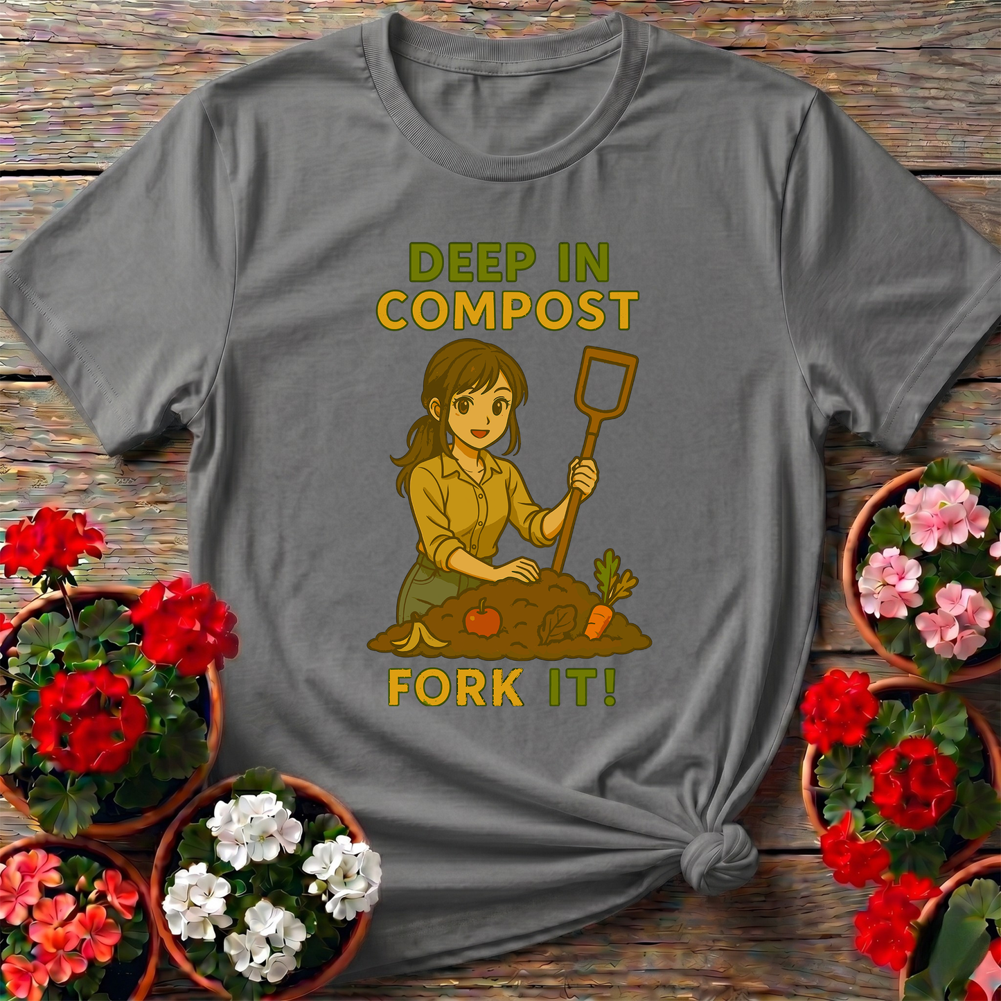 Deep In Compost Fork It Funny Gardening T-Shirt