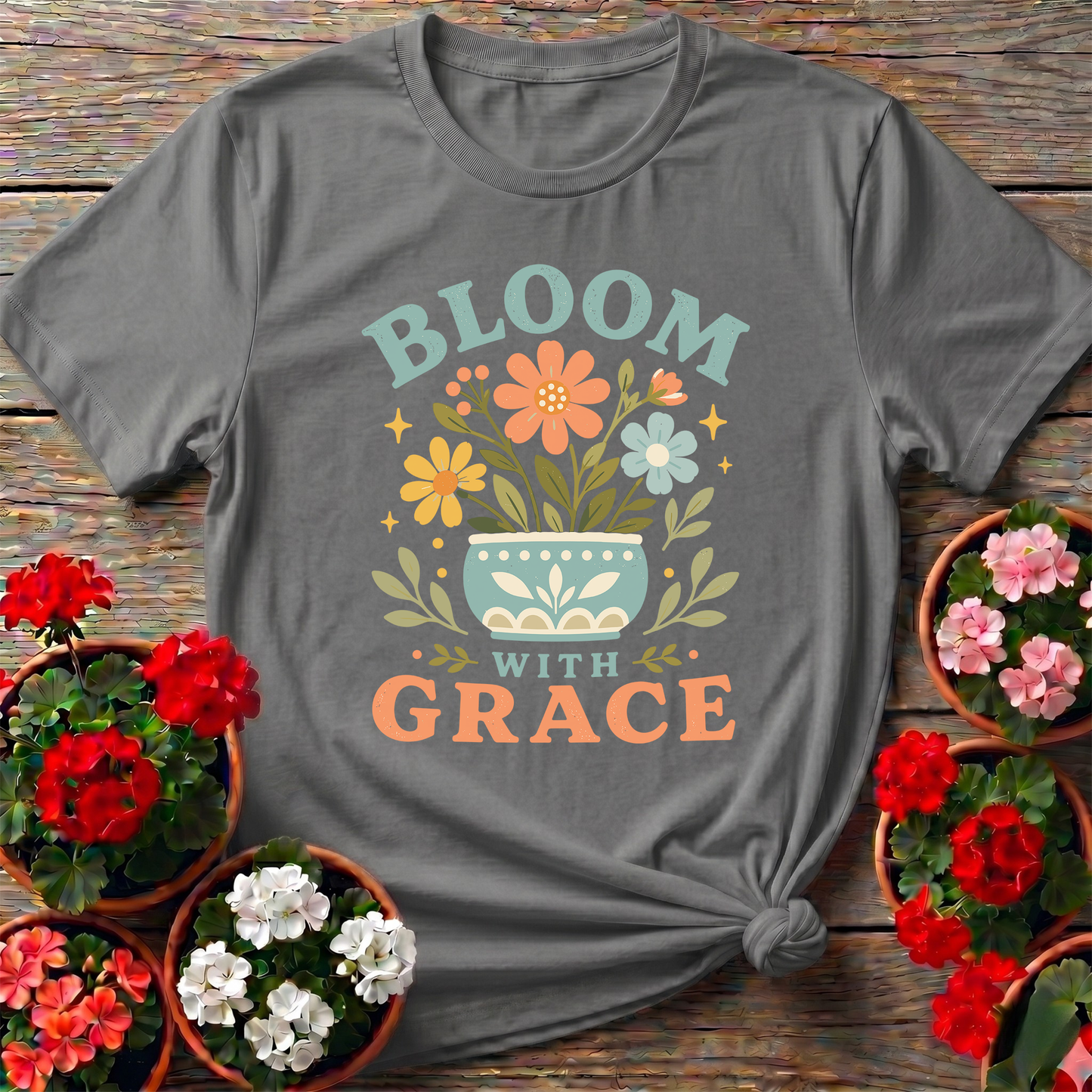 Bloom With Grace Floral Pot Gardening Tee