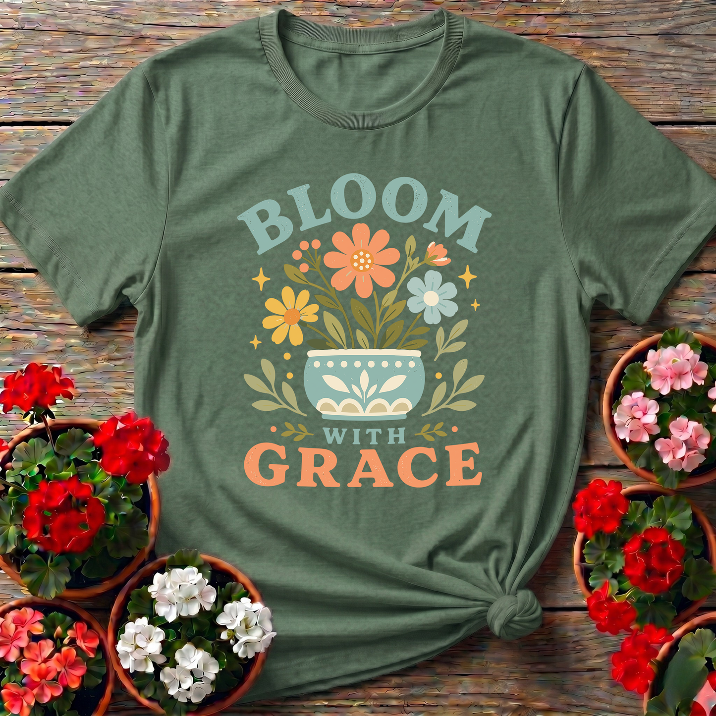 Bloom With Grace Floral Pot Gardening Tee
