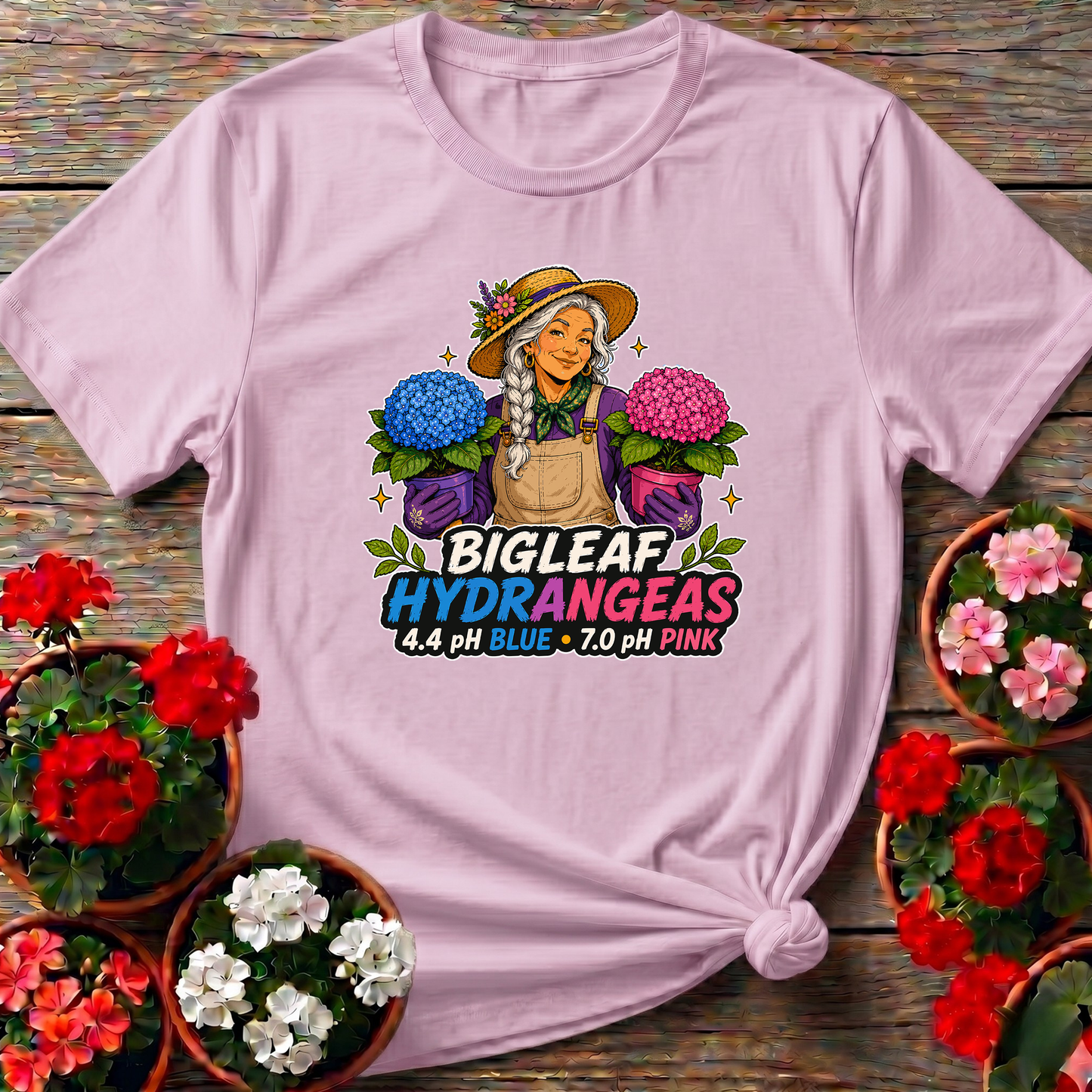 Bigleaf Hydrangeas 4.4 pH Blue 7.0 pH Pink Gardening Tee
