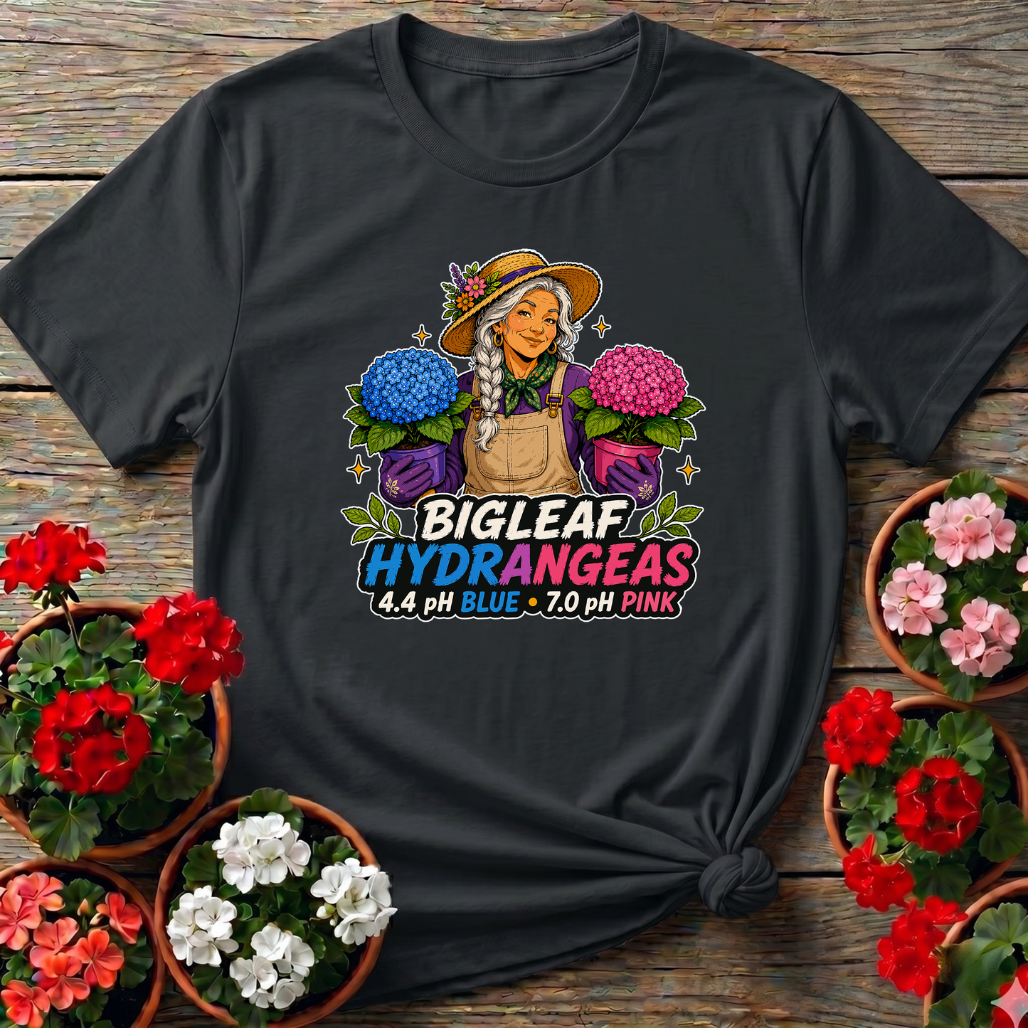 Bigleaf Hydrangeas 4.4 pH Blue 7.0 pH Pink Gardening Tee