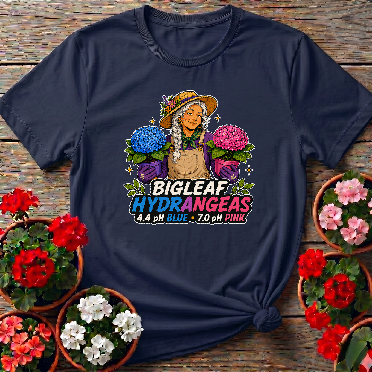 Bigleaf Hydrangeas 4.4 pH Blue 7.0 pH Pink Gardening Tee