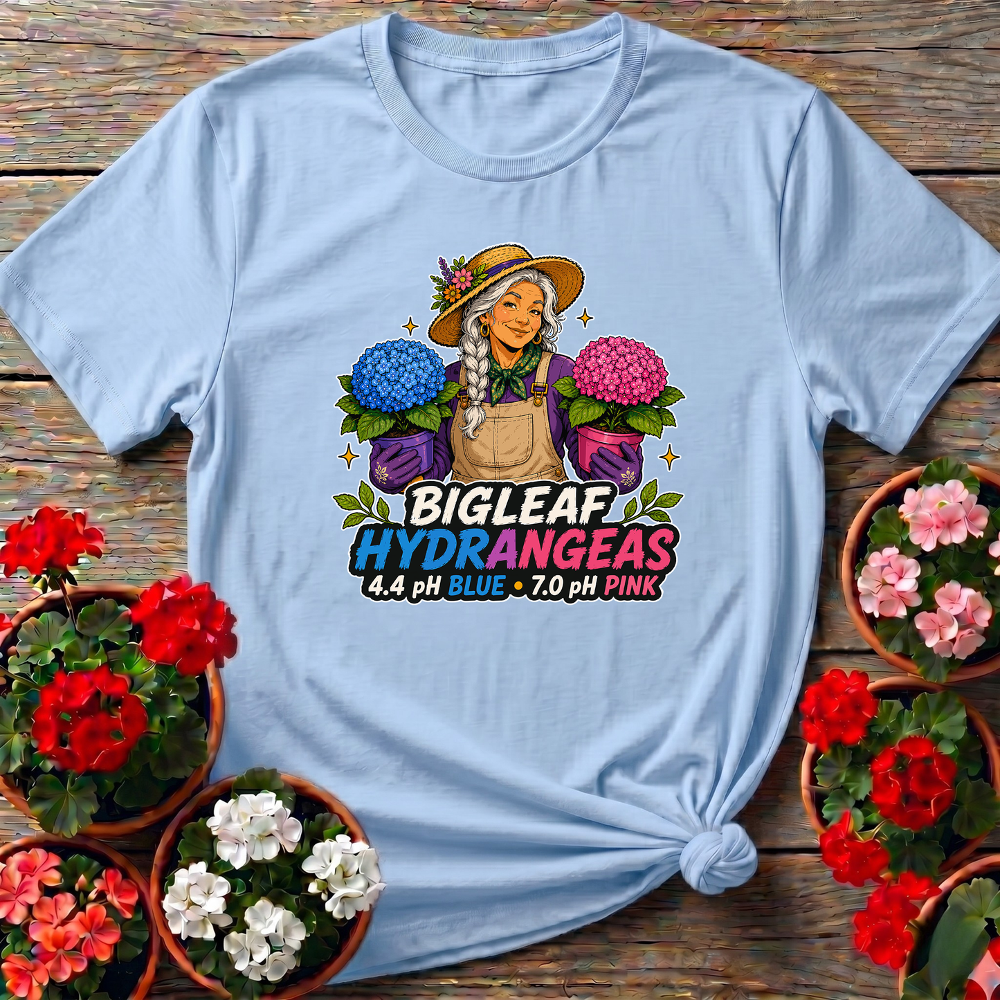 Bigleaf Hydrangeas 4.4 pH Blue 7.0 pH Pink Gardening Tee