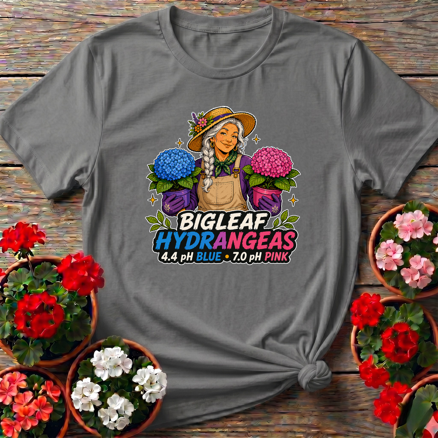 Bigleaf Hydrangeas 4.4 pH Blue 7.0 pH Pink Gardening Tee