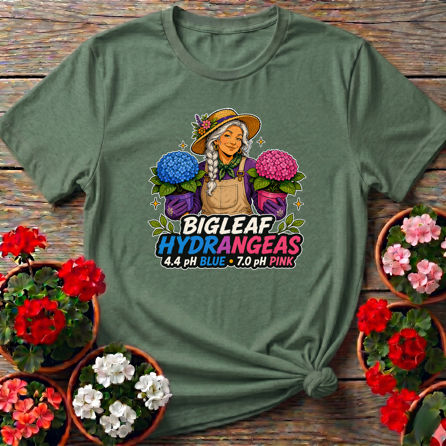Bigleaf Hydrangeas 4.4 pH Blue 7.0 pH Pink Gardening Tee