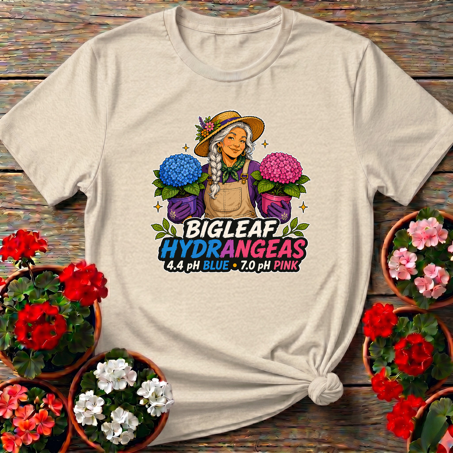 Bigleaf Hydrangeas 4.4 pH Blue 7.0 pH Pink Gardening Tee