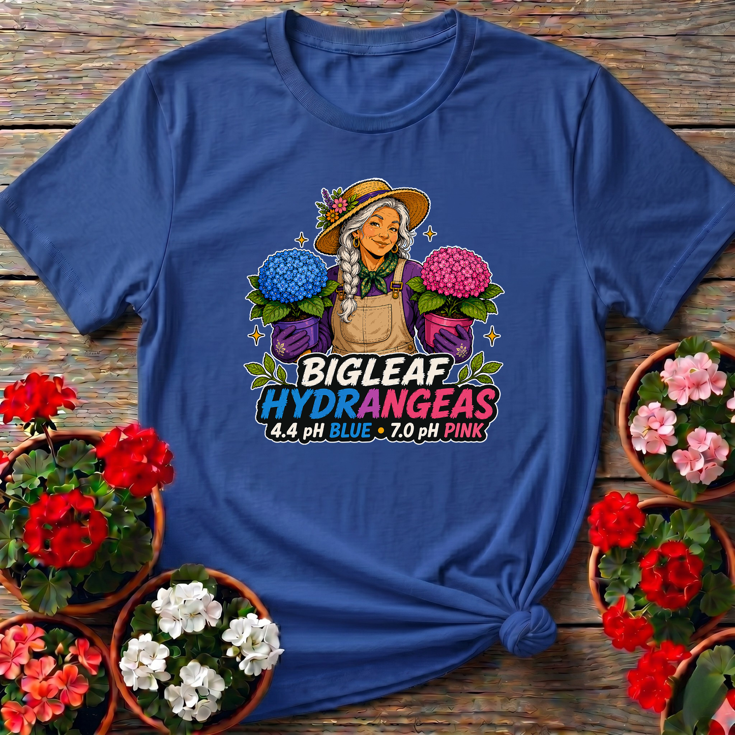 Bigleaf Hydrangeas 4.4 pH Blue 7.0 pH Pink Gardening Tee