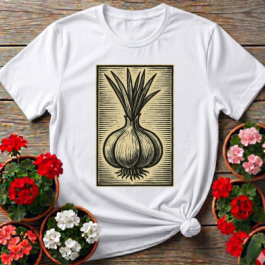 Vintage Onion Linocut Art Gardening T-Shirt