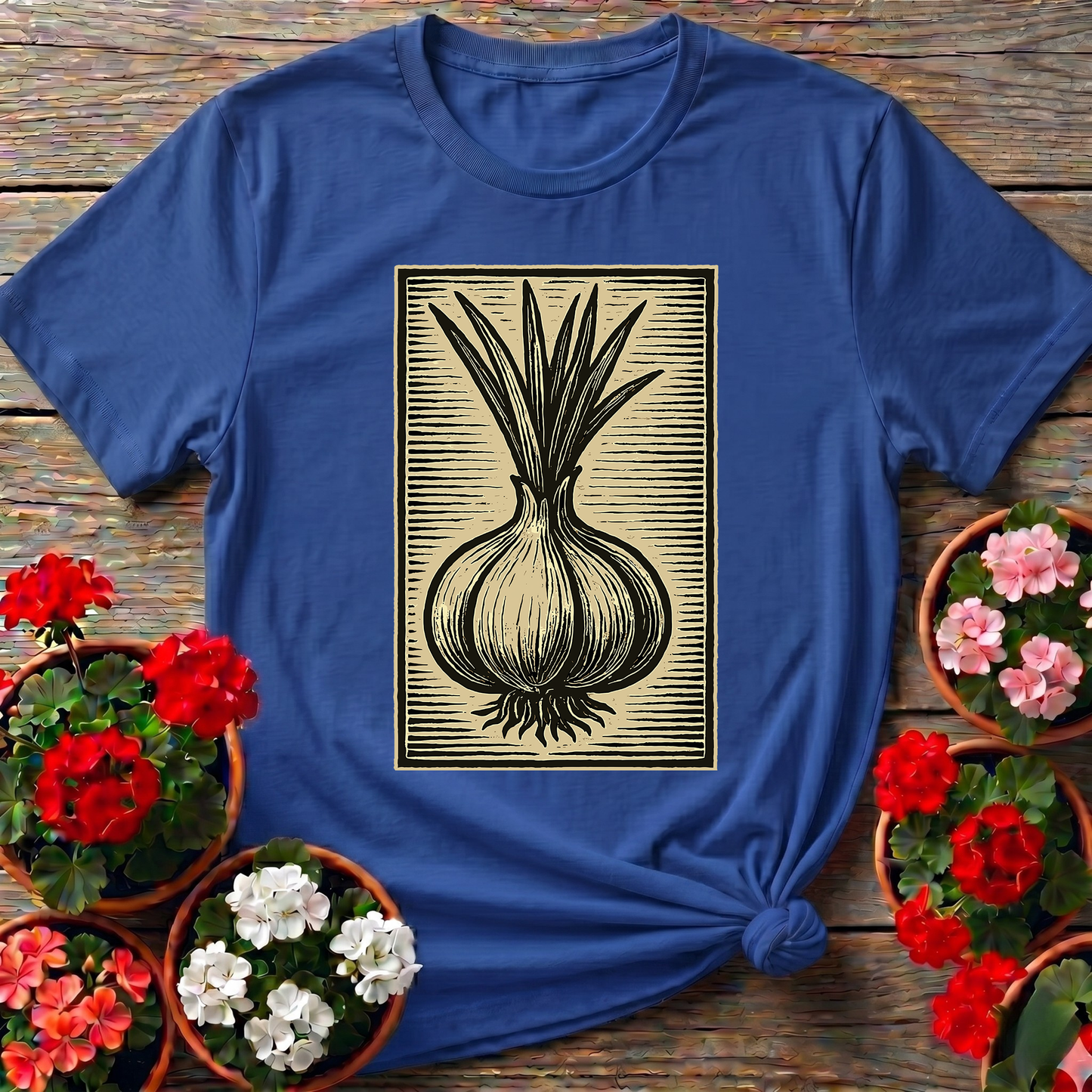 Vintage Onion Linocut Art Gardening T-Shirt