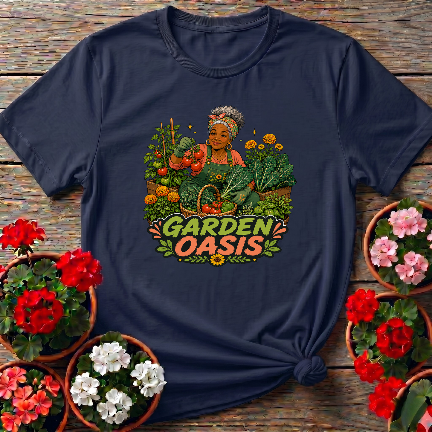 Garden Oasis Black Woman Gardener Vegetable Garden Tee