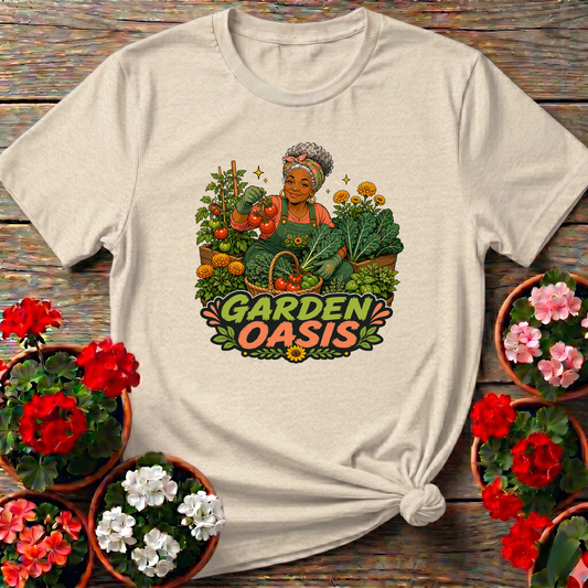 Garden Oasis Black Woman Gardener Vegetable Garden Tee