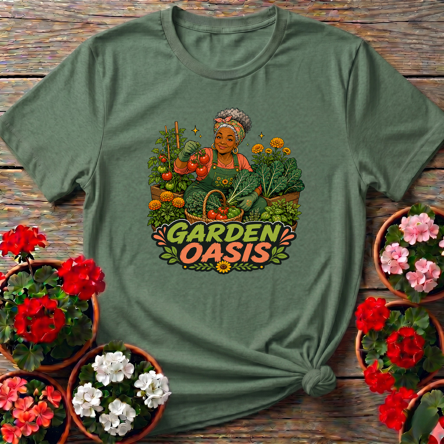 Garden Oasis Black Woman Gardener Vegetable Garden Tee