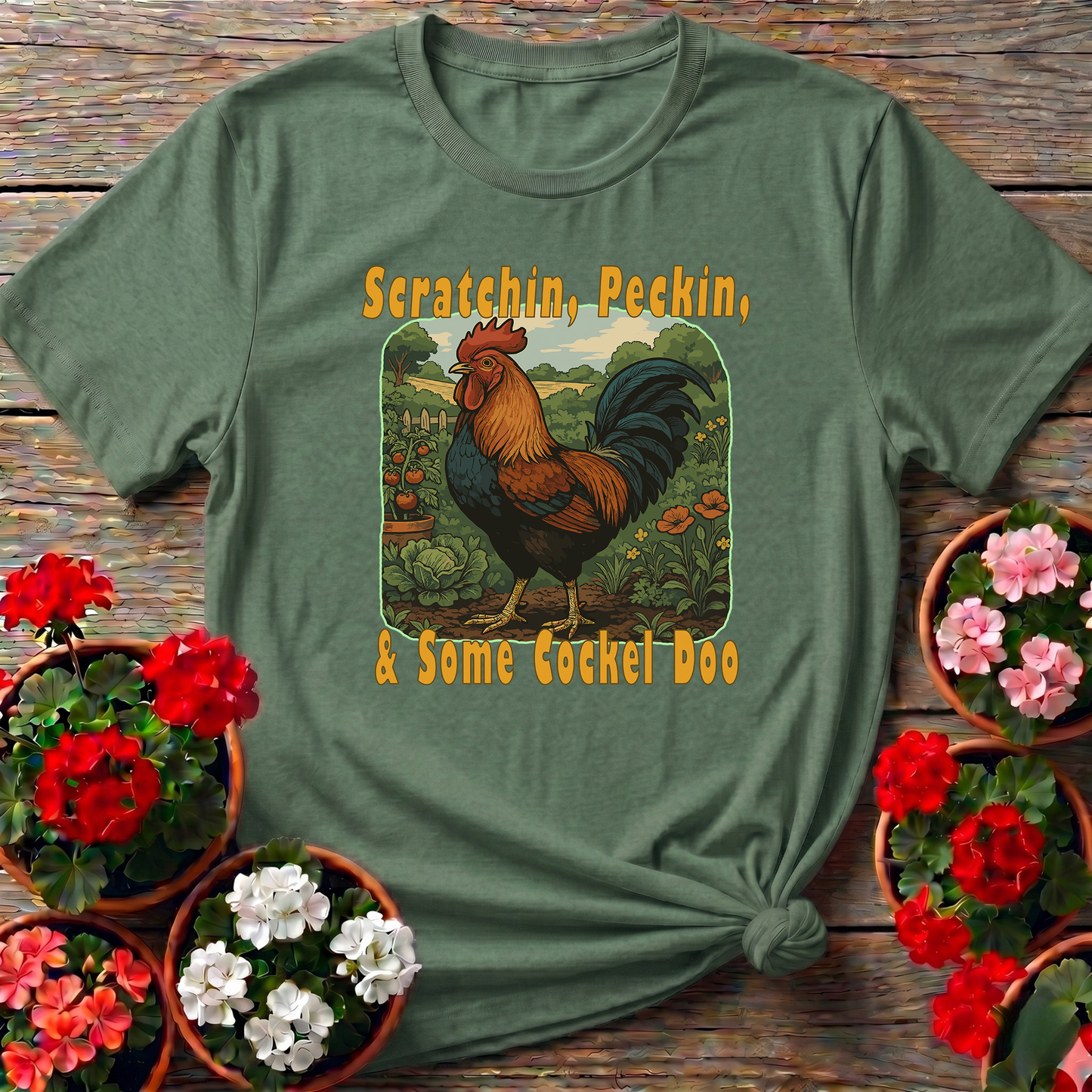 Scratchin Peckin & Some Cockel Doo Rooster Garden Tee
