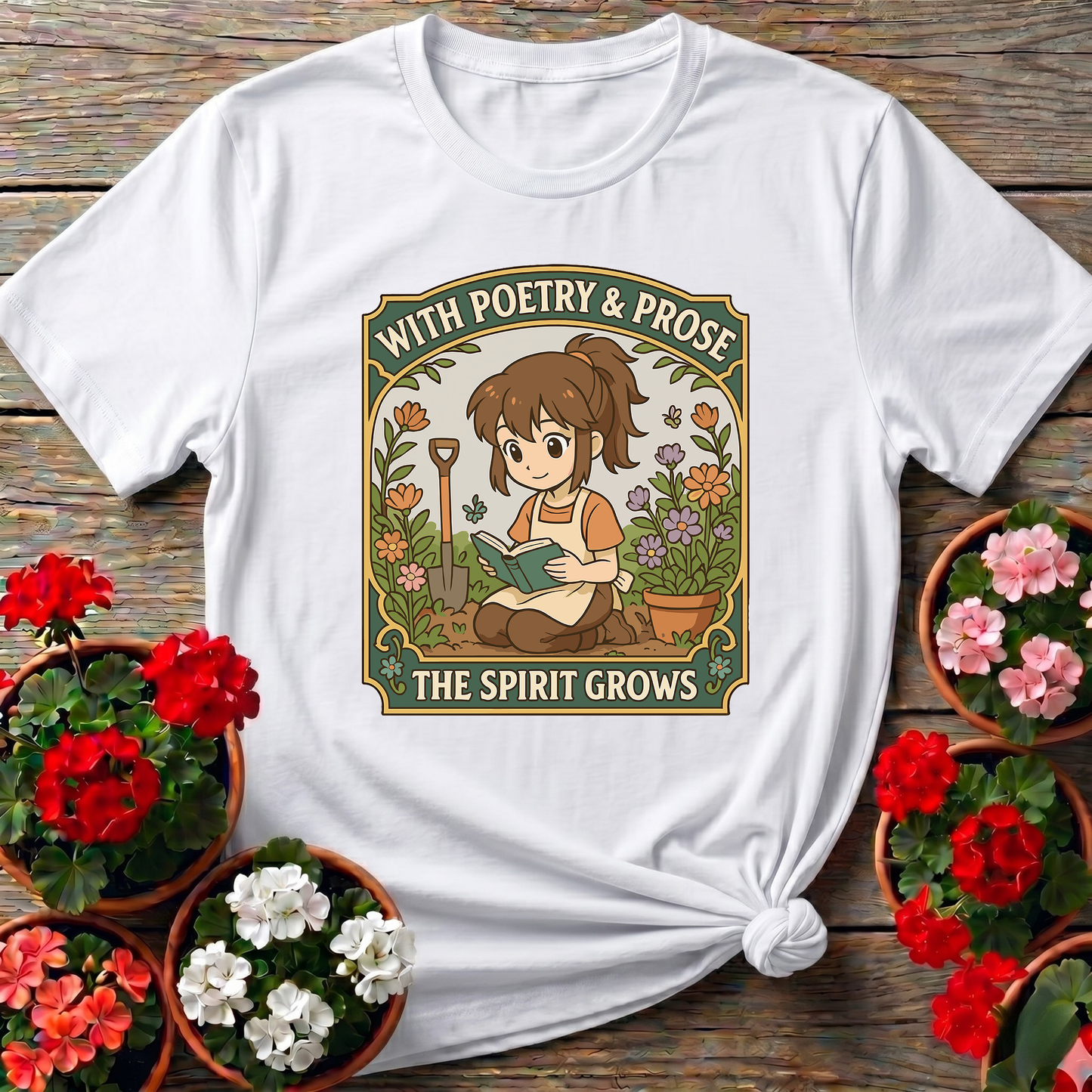 With Poetry and Prose the Spirit Grows Gardening Tee