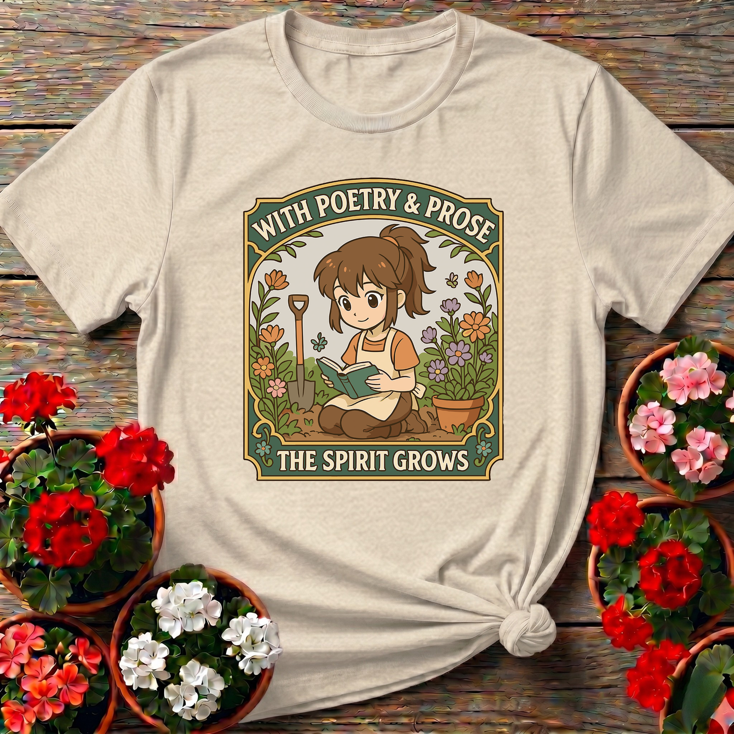 With Poetry and Prose the Spirit Grows Gardening Tee
