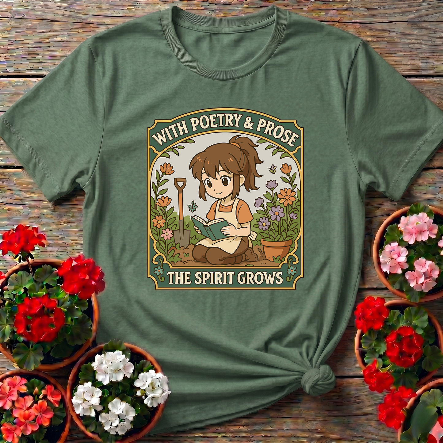 With Poetry and Prose the Spirit Grows Gardening Tee
