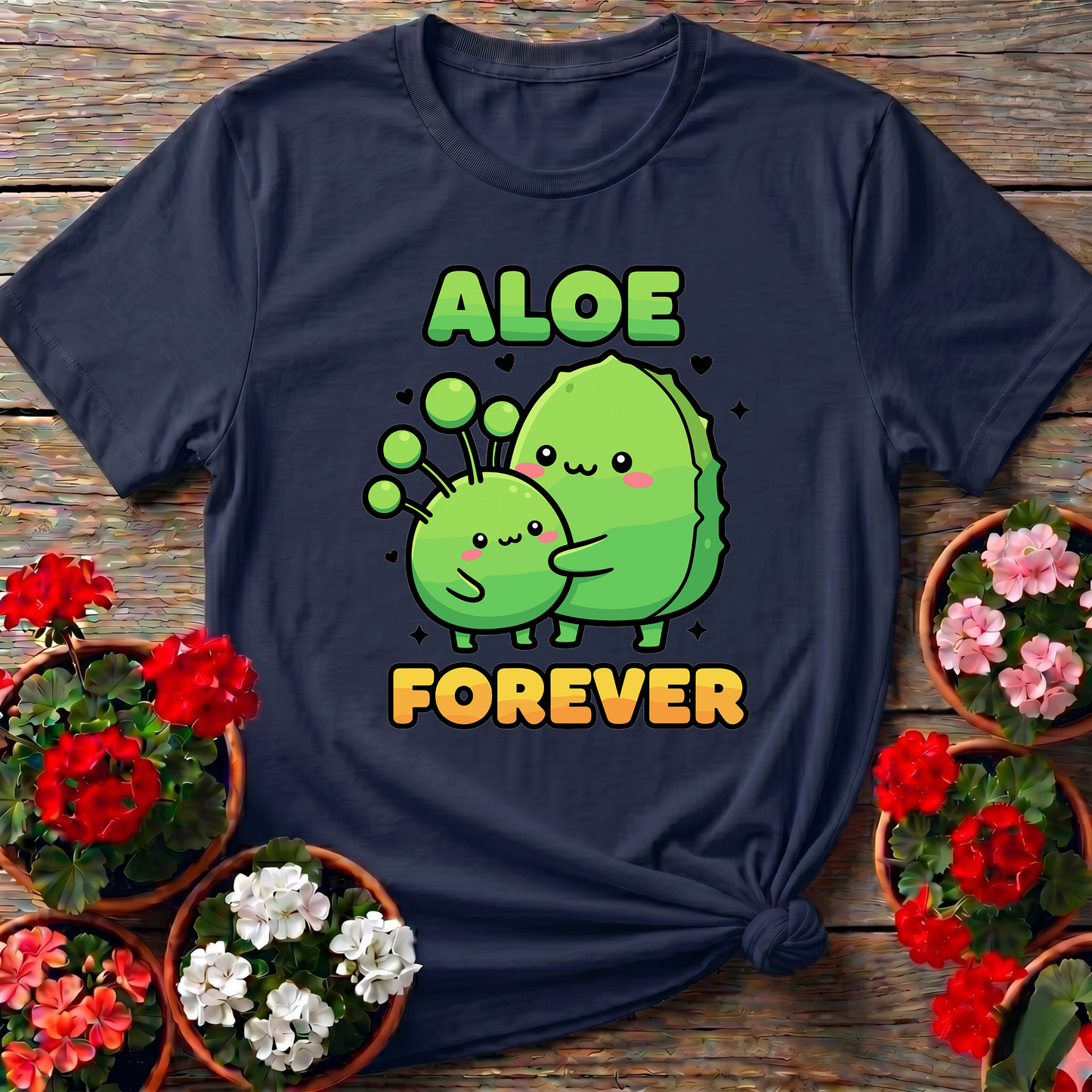 Aloe Forever Cute Kawaii Plant Hug Gardening T-Shirt