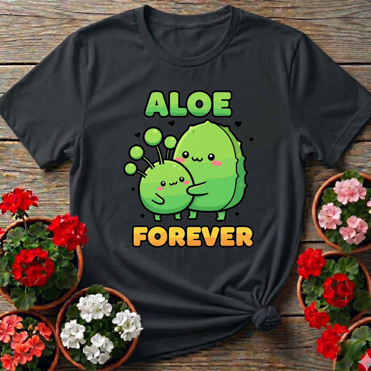 Aloe Forever Cute Kawaii Plant Hug Gardening T-Shirt