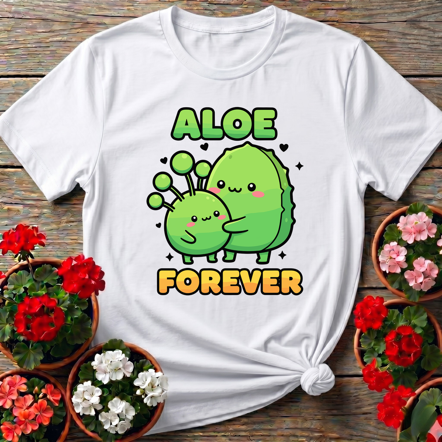 Aloe Forever Cute Kawaii Plant Hug Gardening T-Shirt