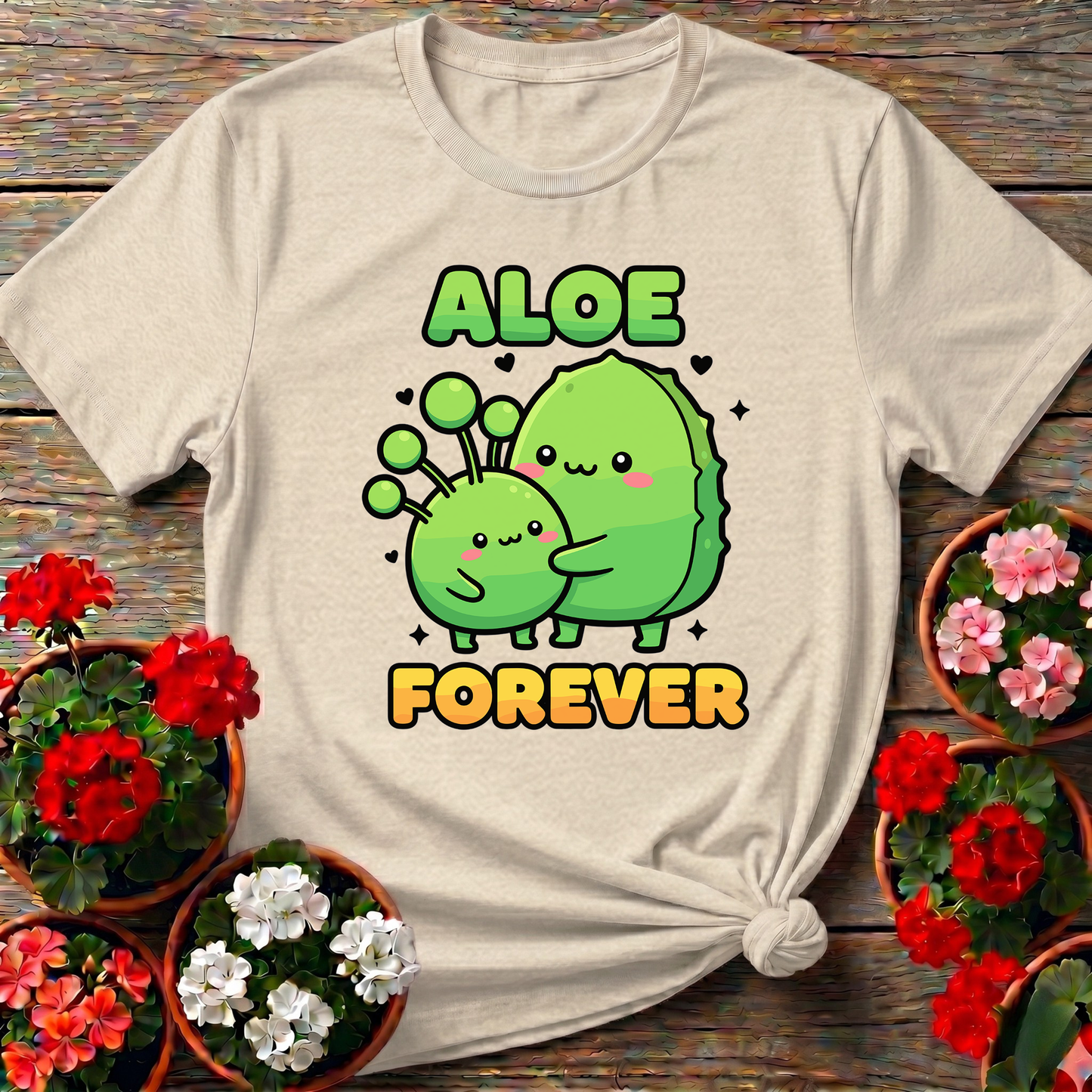 Aloe Forever Cute Kawaii Plant Hug Gardening T-Shirt