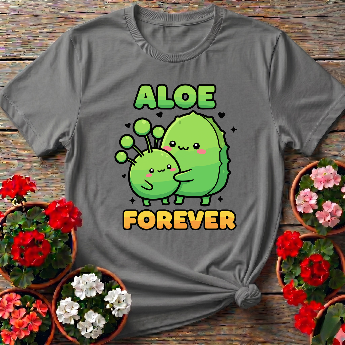 Aloe Forever Cute Kawaii Plant Hug Gardening T-Shirt