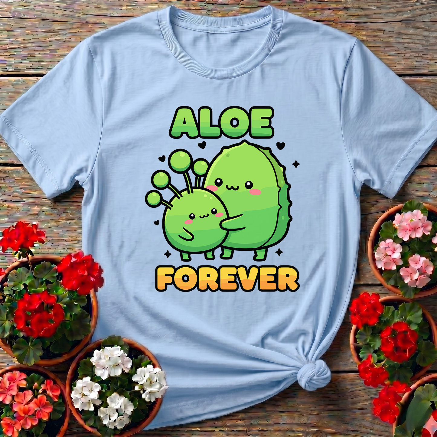 Aloe Forever Cute Kawaii Plant Hug Gardening T-Shirt