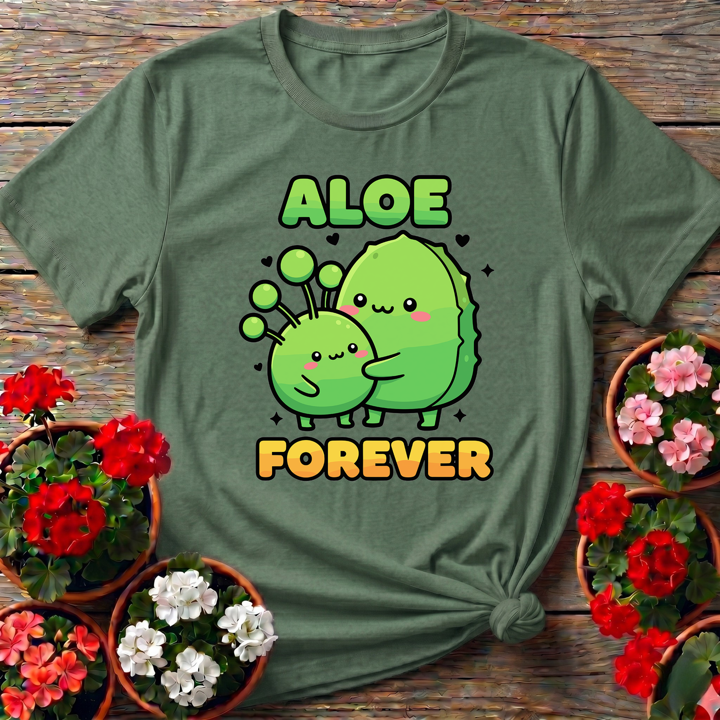 Aloe Forever Cute Kawaii Plant Hug Gardening T-Shirt