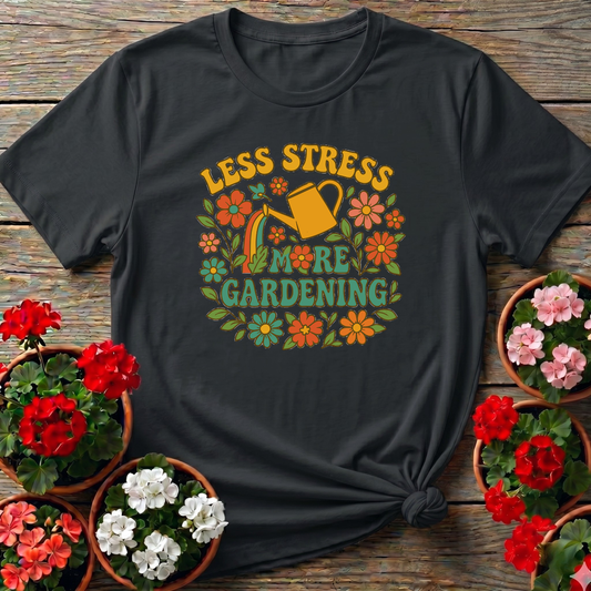 Less Stress More Gardening Floral Retro Gardening Tee