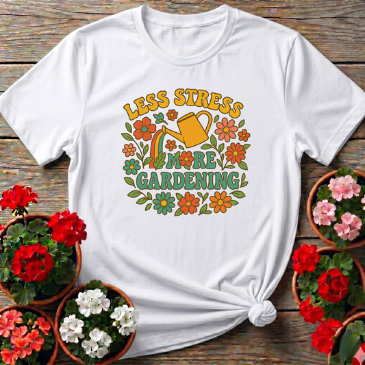 Less Stress More Gardening Floral Retro Gardening Tee