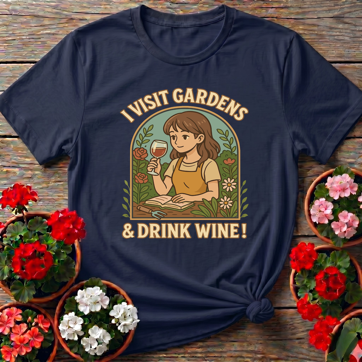 I Visit Gardens and Drink Wine Funny Gardening T-Shirt